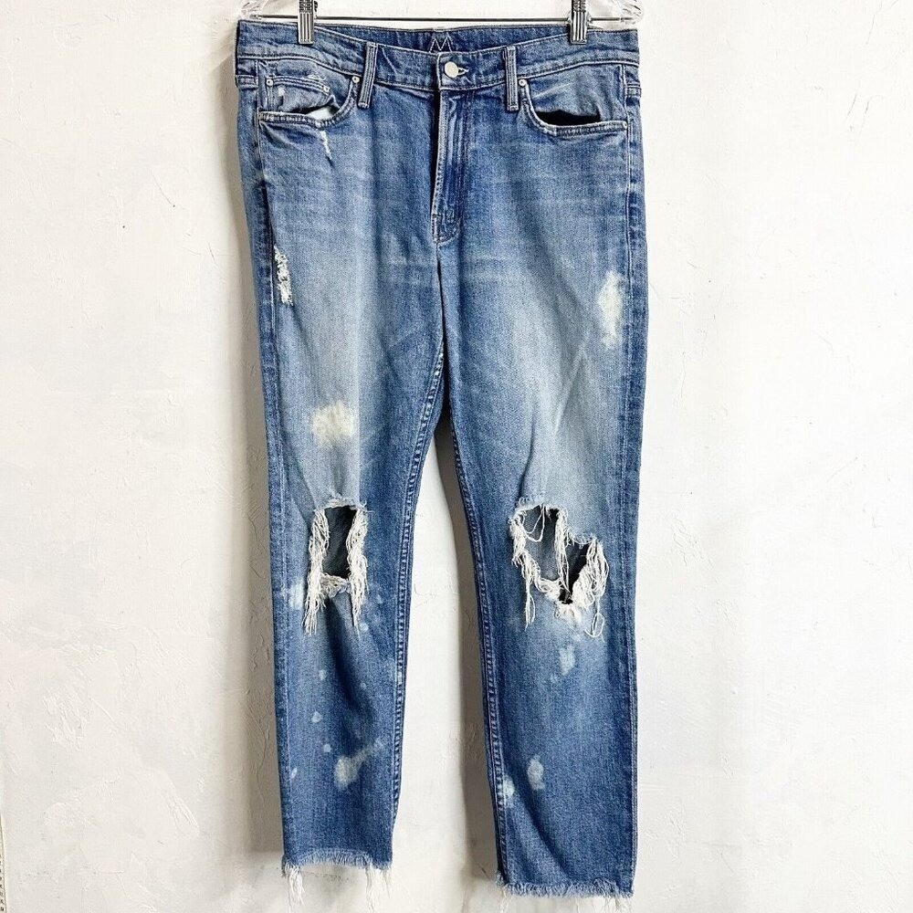 Mother The Dropout Fray Denim Jeans Reckless Womens Distressed Splatter 30